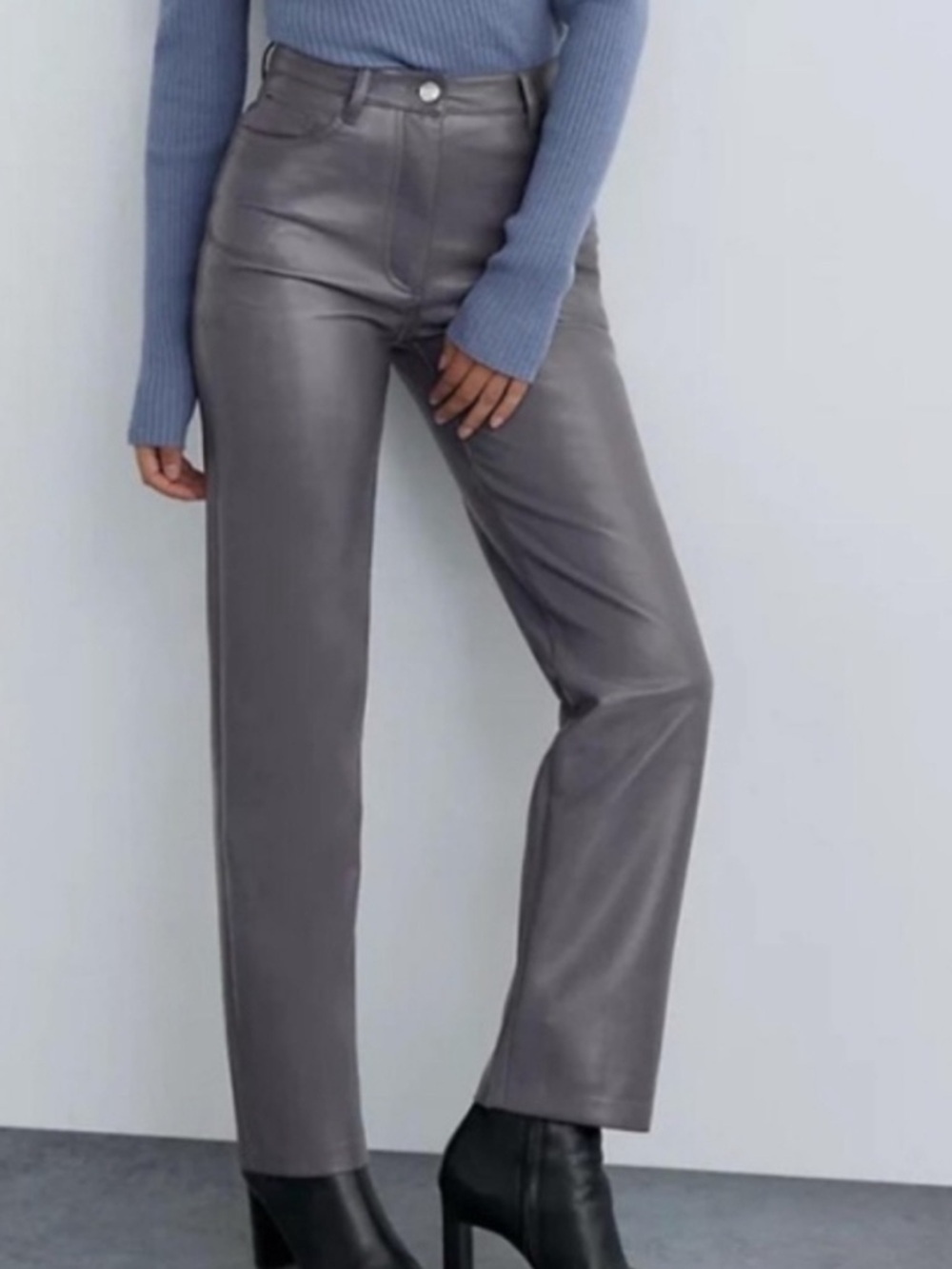 Wilfred The Melina High Rise Vegan Leather Charcoal Grey Pants SZ 0